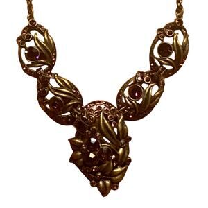 Sweet Romance Necklace Bronze with Purple Crystals Floral Design Made in USA